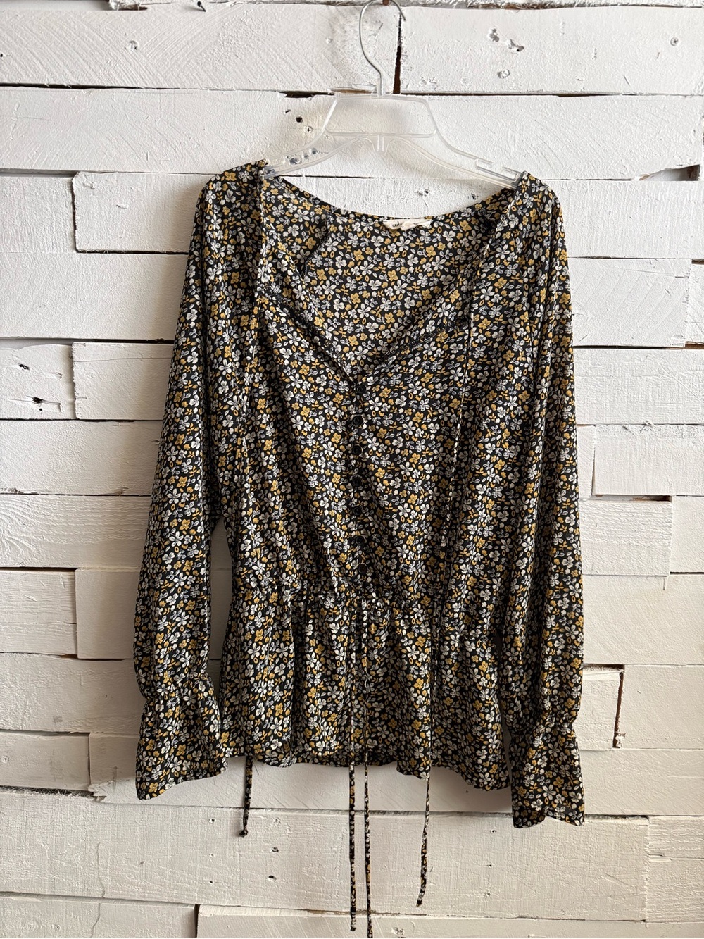 Floral Wrap Peplum Blouse in Black and Yellow